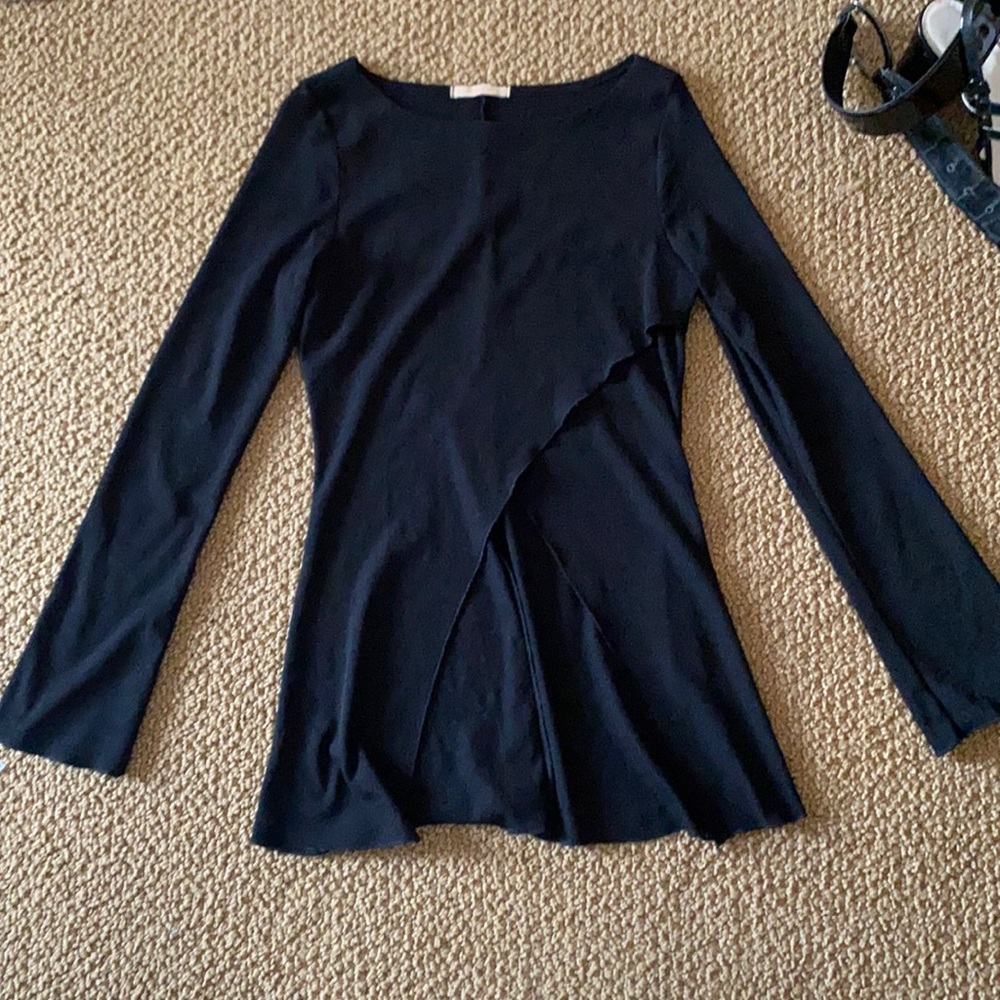 Open front cropped black long sleeve shirt blouse, vintage foreve 21 y2k
